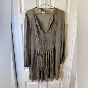 Antik Batik Olive Taupe Tunic Top with Black Trim